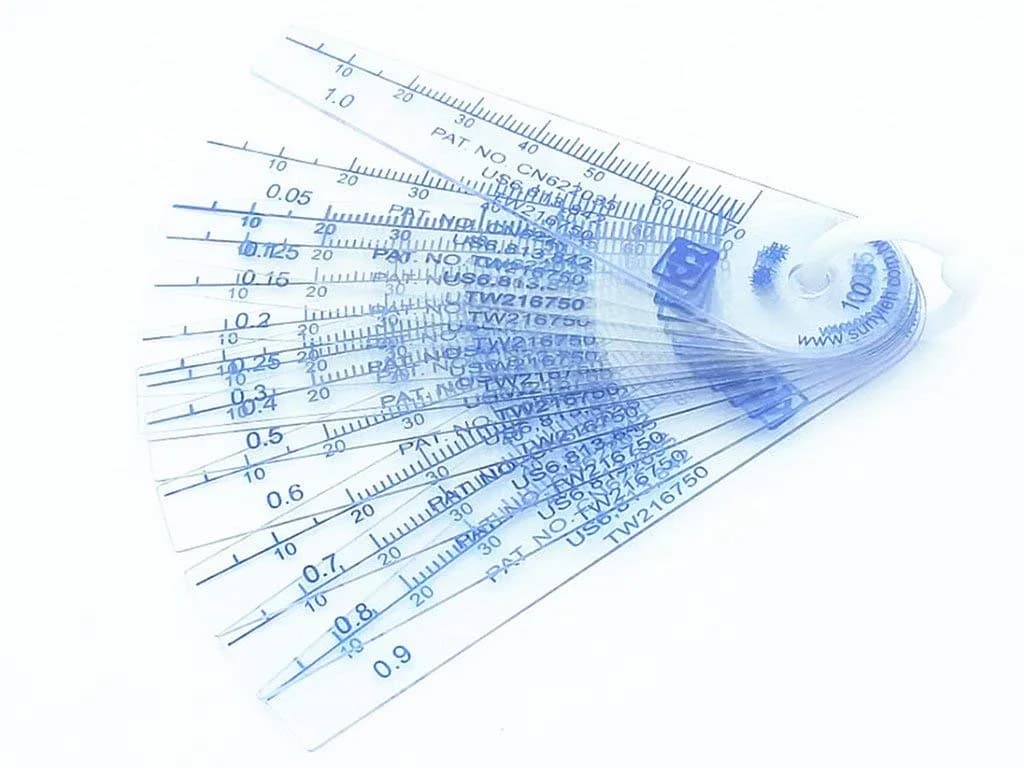 BESNIN Plastic Feeler Gauge 13-in-1 Gap Measuring Tool 1mm (0.04 in) | Foldable Metric Imperial for Valve Shim Use - main product image