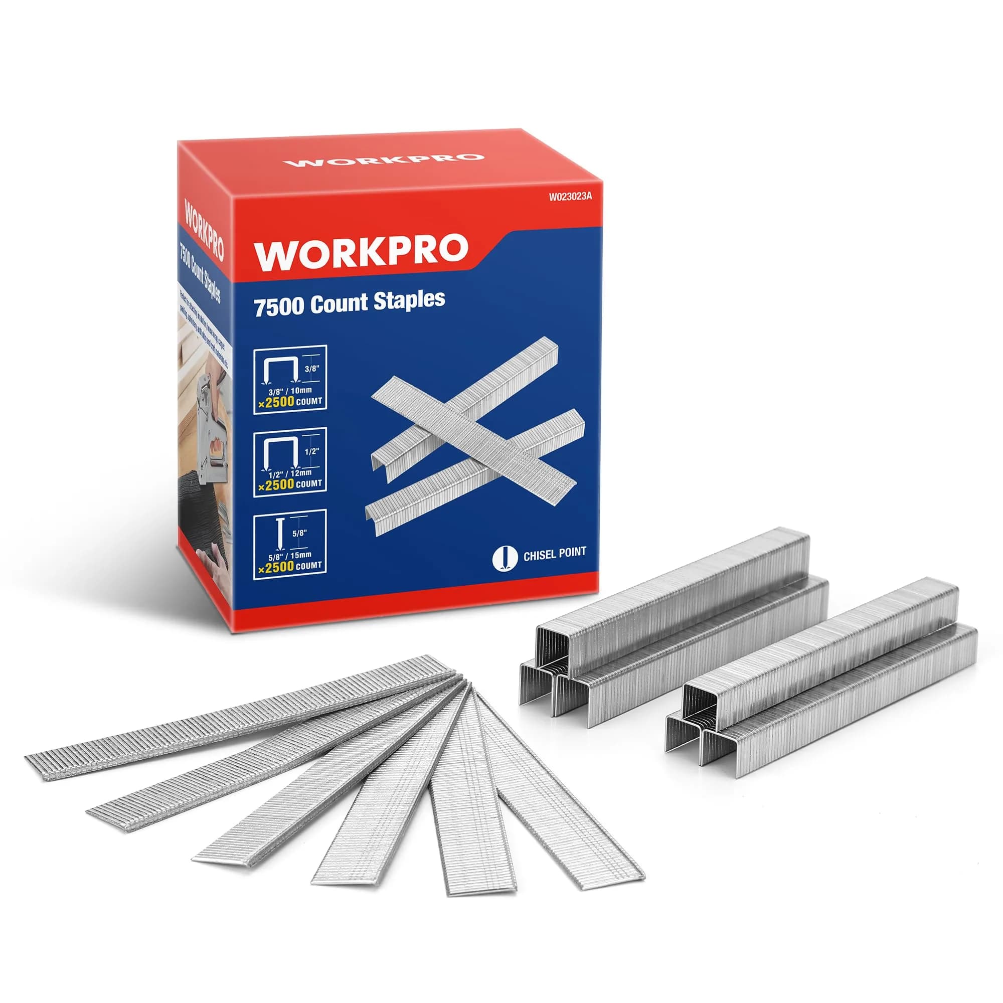 WORKPRO Heavy Duty T50 Staples & 18G Brad Nails Combo 7500-Count | 1/2-Inch, 3/8-Inch Staples & 5/8-Inch Nails - main product image