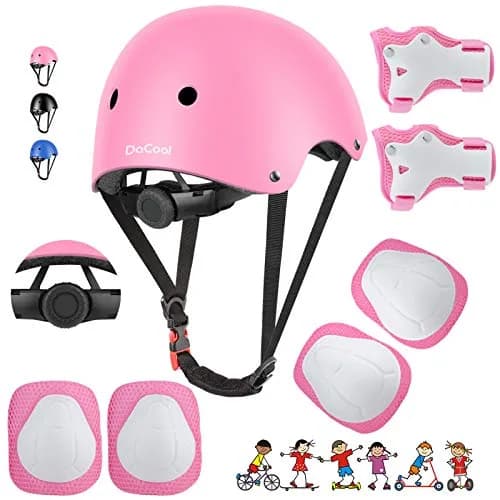 DaCool Kids Bike Helmet & Protective Gear Set for Sports Cycling Skating, Pink, 7-Piece Set thumbnail 1