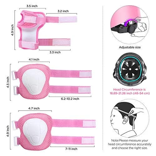 DaCool Kids Bike Helmet & Protective Gear Set for Sports Cycling Skating, Pink, 7-Piece Set thumbnail 4