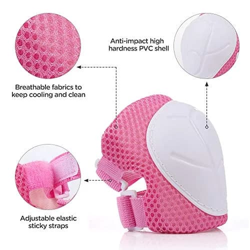 DaCool Kids Bike Helmet & Protective Gear Set for Sports Cycling Skating, Pink, 7-Piece Set thumbnail 3