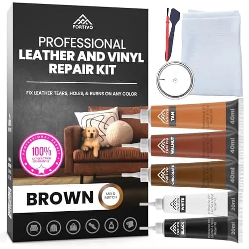 FORTIVO Brown Vinyl Repair Kit for Leather & Car Seats | Advanced Gel & Filler, Easy Match Guide thumbnail 1
