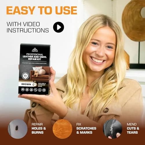 FORTIVO Brown Vinyl Repair Kit for Leather & Car Seats | Advanced Gel & Filler, Easy Match Guide thumbnail 3