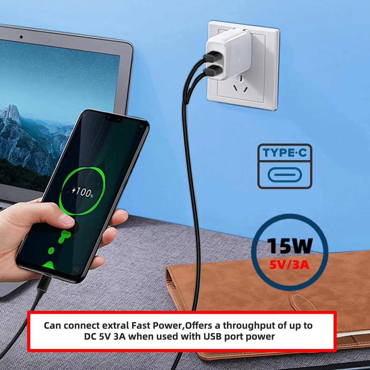 cablecc USB-C to Dual USB-A Y Cable 60cm | Power & Data for Laptops & Hard Drives - view 8
