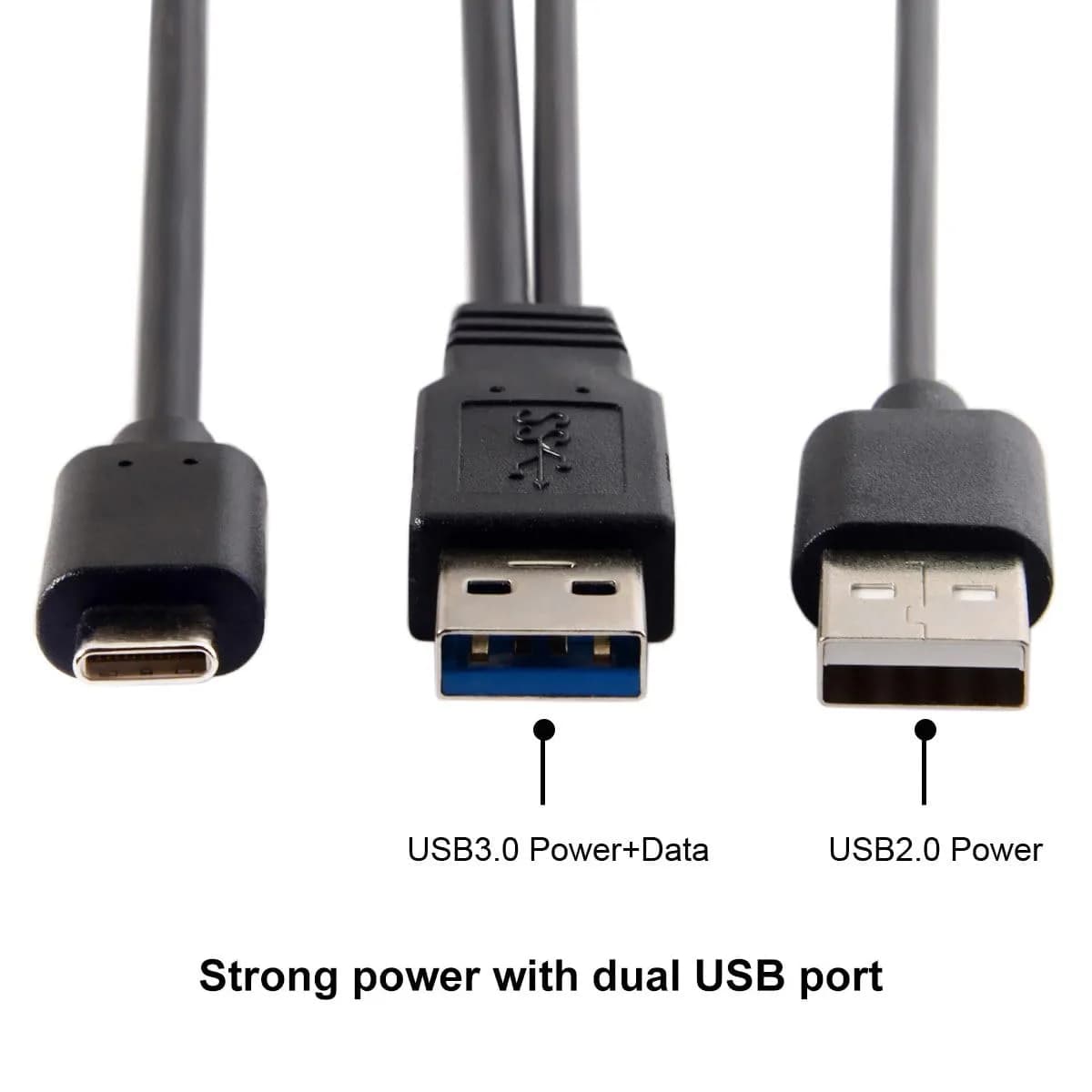 cablecc USB-C to Dual USB-A Y Cable 60cm | Power & Data for Laptops & Hard Drives - view 4