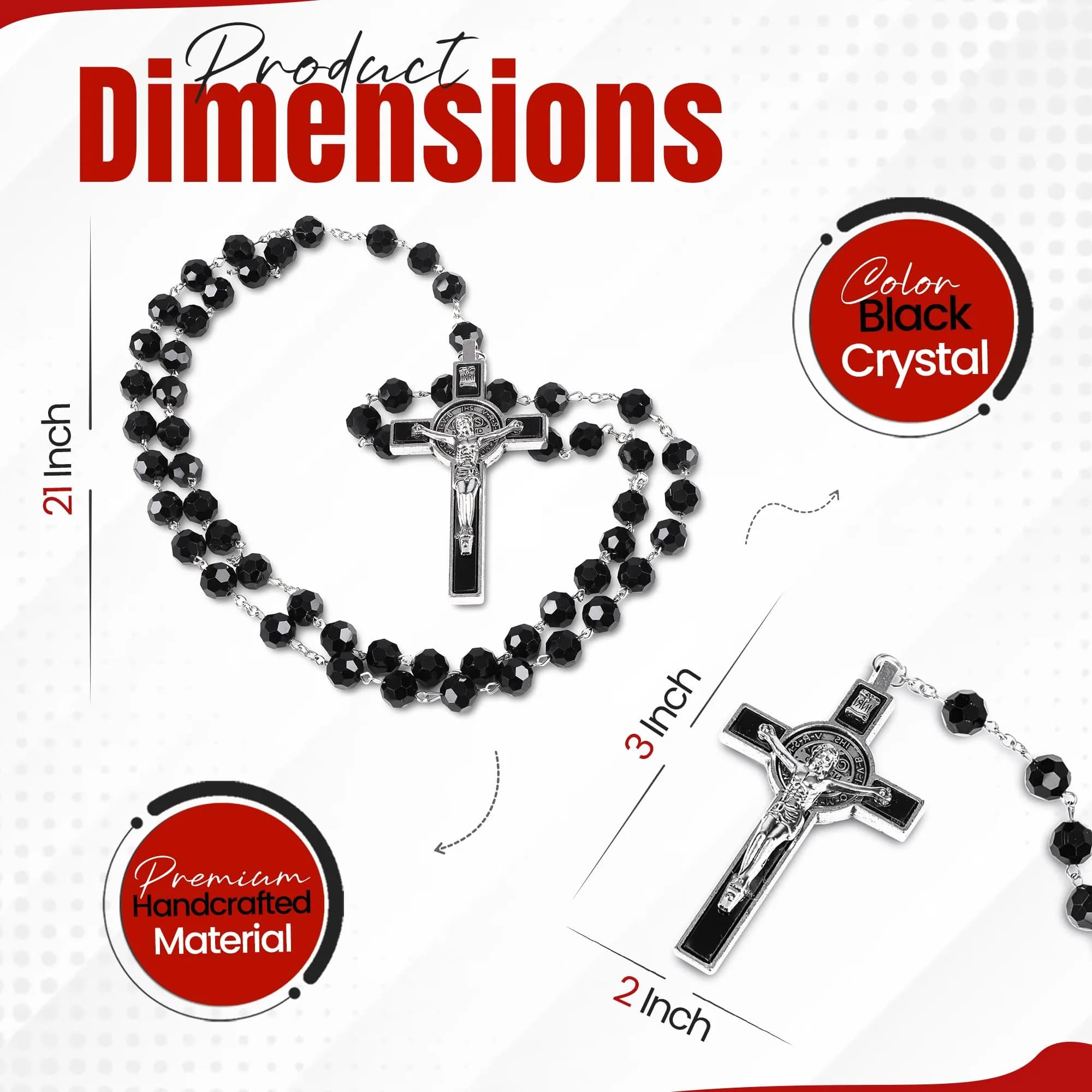 SANCTUM VERITAS Black Crystal Catholic Rosary Necklace | Large Italian Prayer Beads Gift - view 2