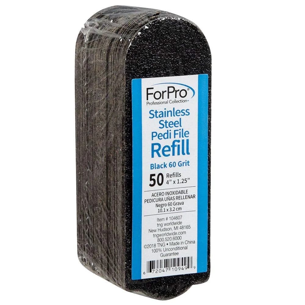 ForPro Stainless Steel Pedi File Refill 50ct 100 Grit | Water-Resistant Callus Remover — Black