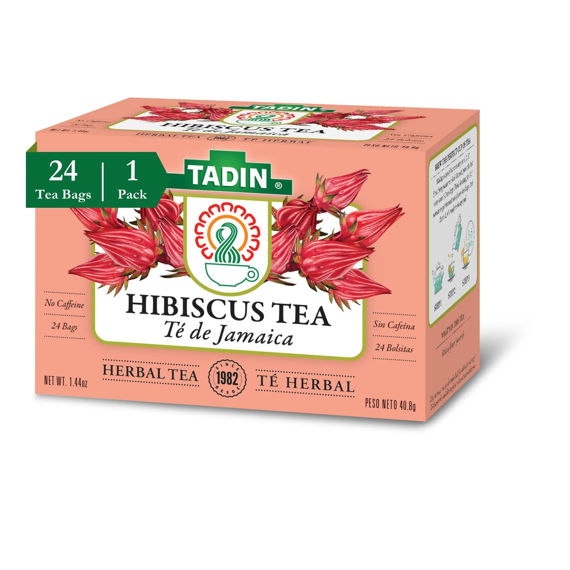 Tadin Hibiscus Tea, Herbal Tea, Caffeine Free, 24 Tea Bags | Floral & Fruity, Supports Wellness — Hibiscus