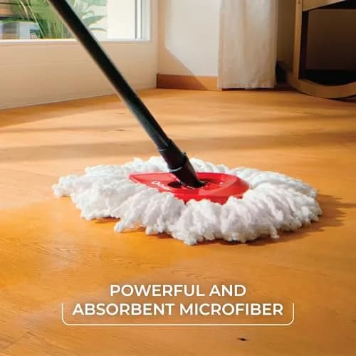 O-Cedar EasyWring Microfiber Spin Mop & Bucket Floor Cleaning System with 3 Refills, Red/Gray | Cleans 99% Bacteria with Water thumbnail 6