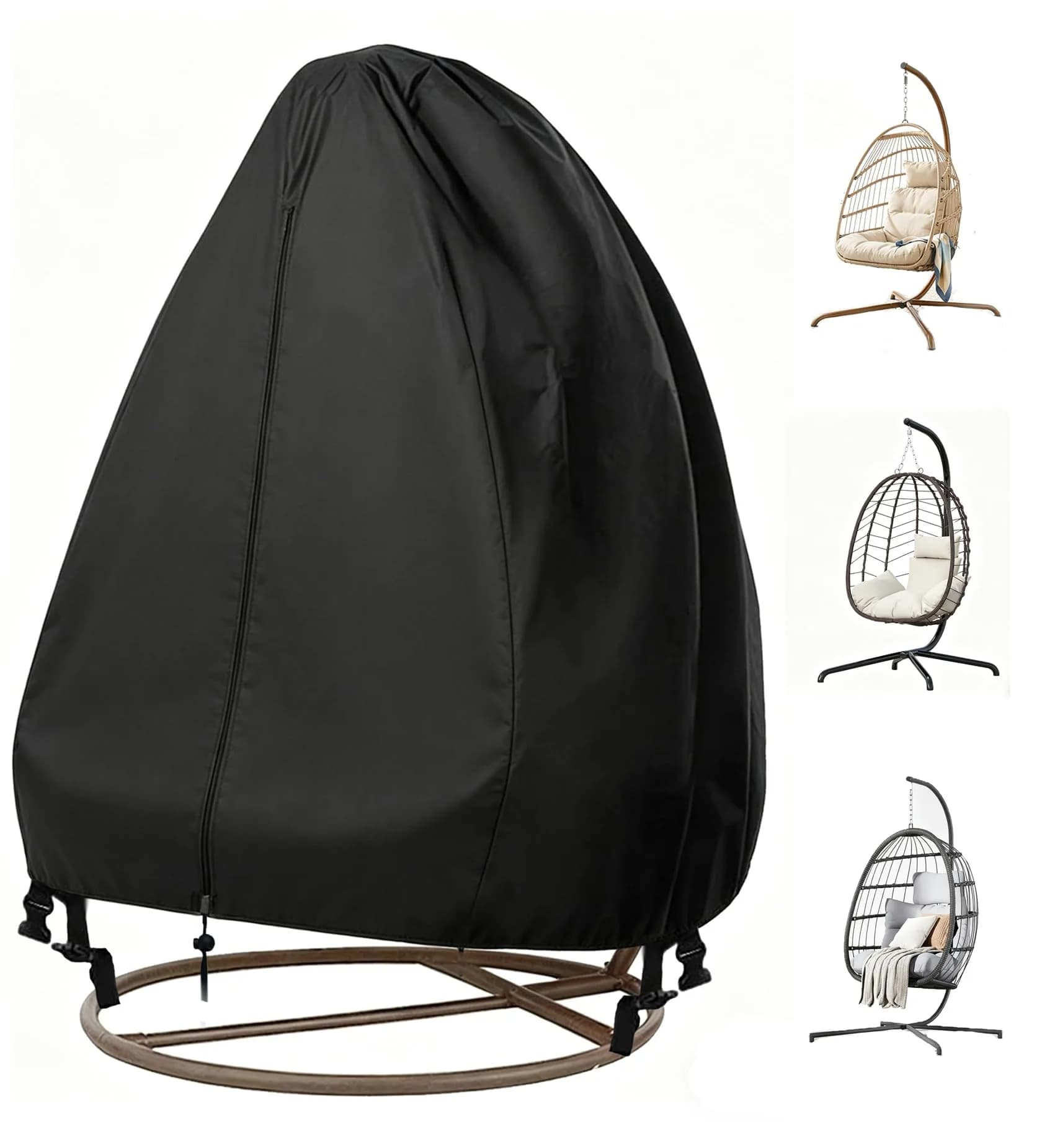 FLYMEI Black Egg Chair Cover 190.5cm x 114.3cm (75" x 45") | Heavy Duty Waterproof Outdoor Protection - main product image