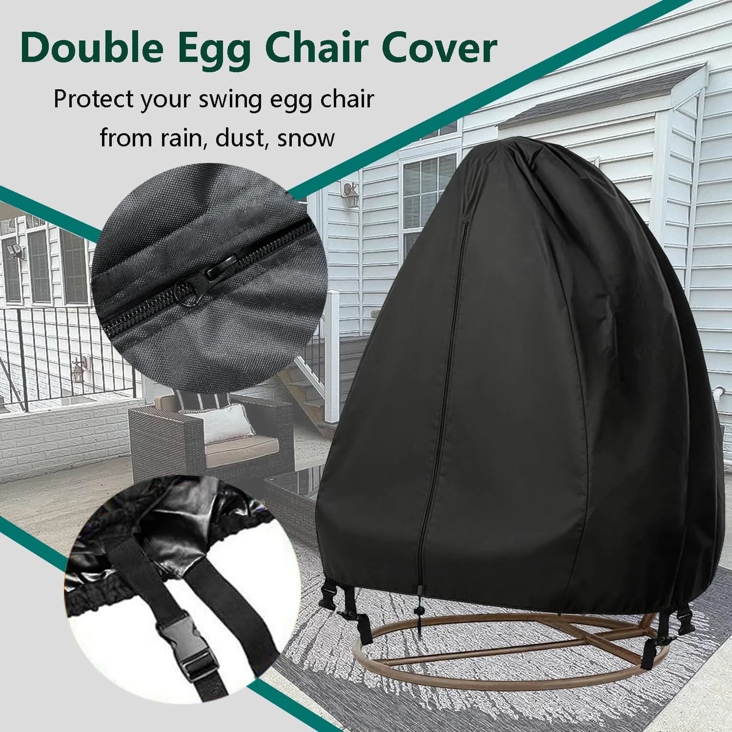 FLYMEI Black Egg Chair Cover 190.5cm x 114.3cm (75" x 45") | Heavy Duty Waterproof Outdoor Protection - view 5