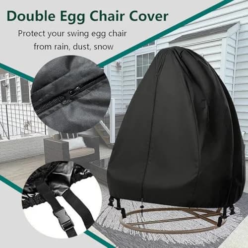 FLYMEI Black Egg Chair Cover 190.5cm x 114.3cm (75" x 45") | Heavy Duty Waterproof Outdoor Protection thumbnail 5