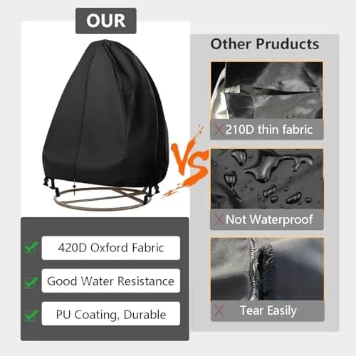 FLYMEI Black Egg Chair Cover 190.5cm x 114.3cm (75" x 45") | Heavy Duty Waterproof Outdoor Protection thumbnail 8