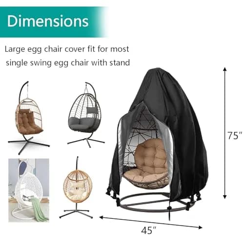 FLYMEI Black Egg Chair Cover 190.5cm x 114.3cm (75" x 45") | Heavy Duty Waterproof Outdoor Protection thumbnail 3
