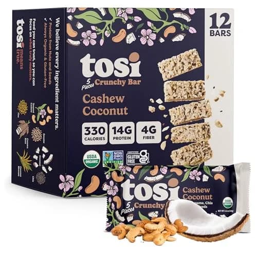 Tosi Plant Based Nut Bars Coconut 12 Pack | Vegan Snack with 14g Protein (2.4oz each) thumbnail 1