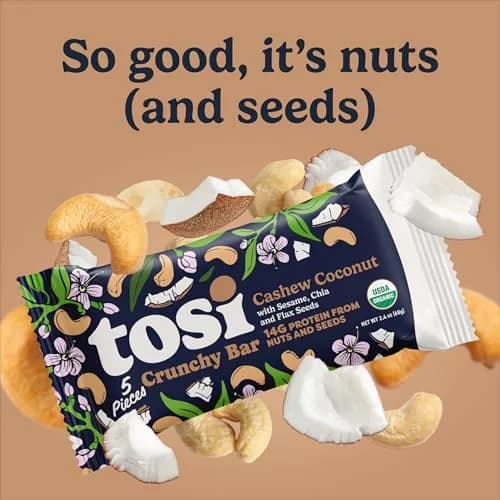 Tosi Plant Based Nut Bars Coconut 12 Pack | Vegan Snack with 14g Protein (2.4oz each) thumbnail 8