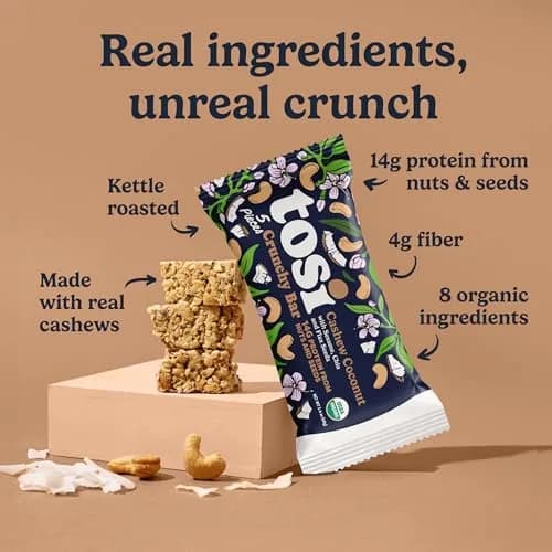 Tosi Plant Based Nut Bars Coconut 12 Pack | Vegan Snack with 14g Protein (2.4oz each) thumbnail 2