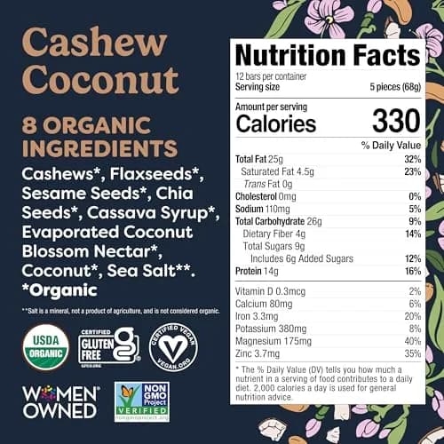 Tosi Plant Based Nut Bars Coconut 12 Pack | Vegan Snack with 14g Protein (2.4oz each) thumbnail 3