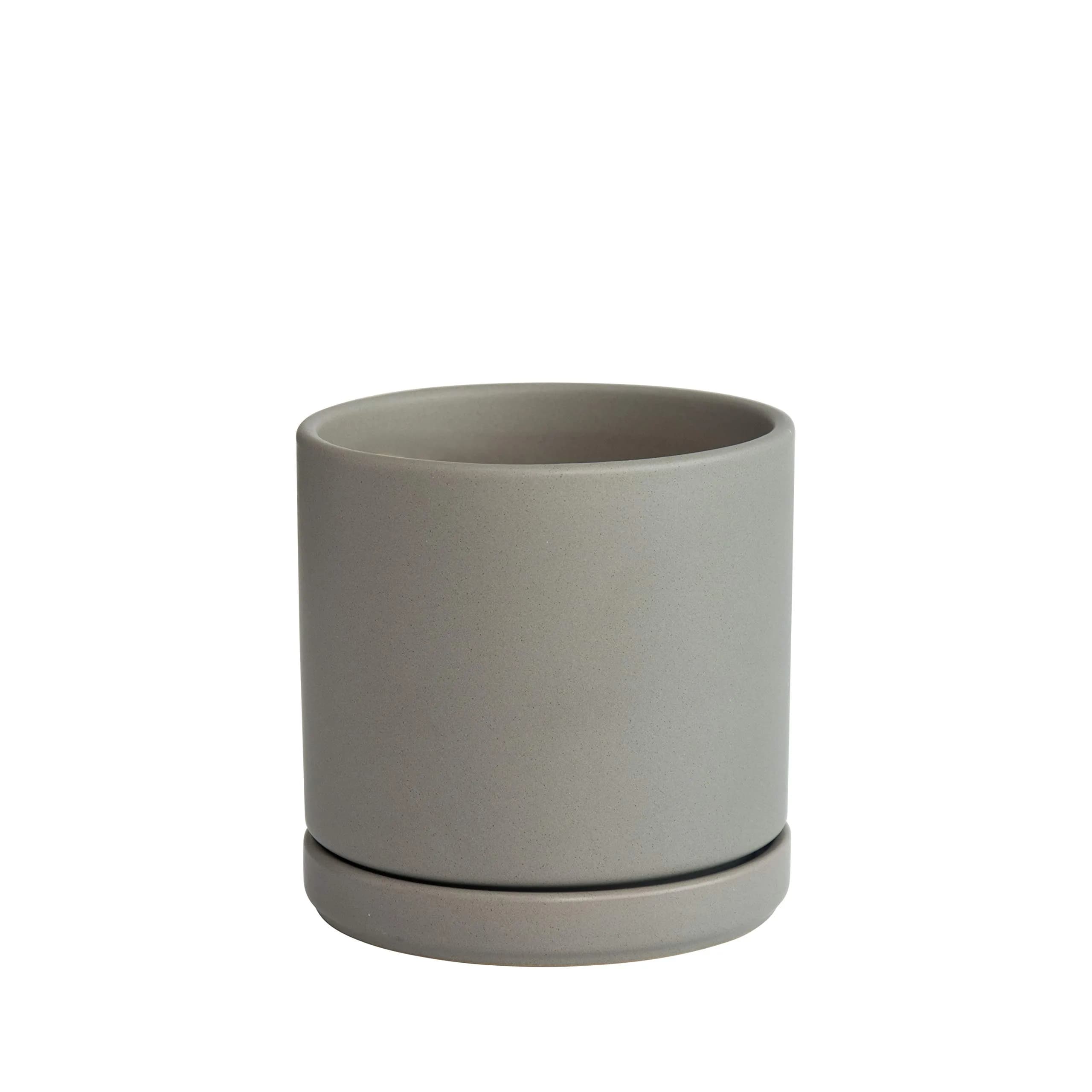 D'vine Dev 6 Inch Ceramic Planter Pot, Grey | Modern Indoor Cylinder with Drainage Hole