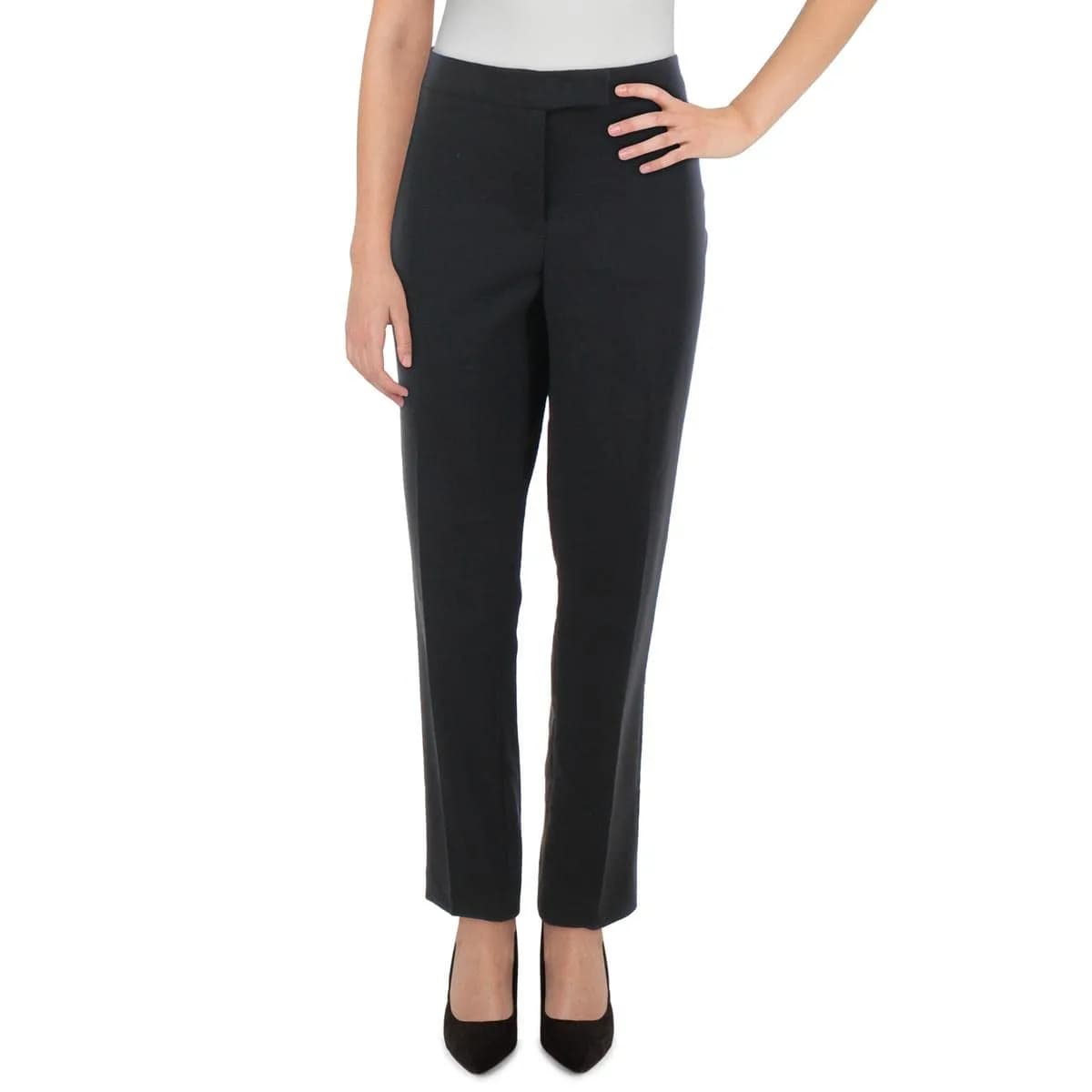 Anne Klein Womens Bowie Pant, Anne Black, Size 4 US | Mid Rise Straight Leg Wide Canvas
