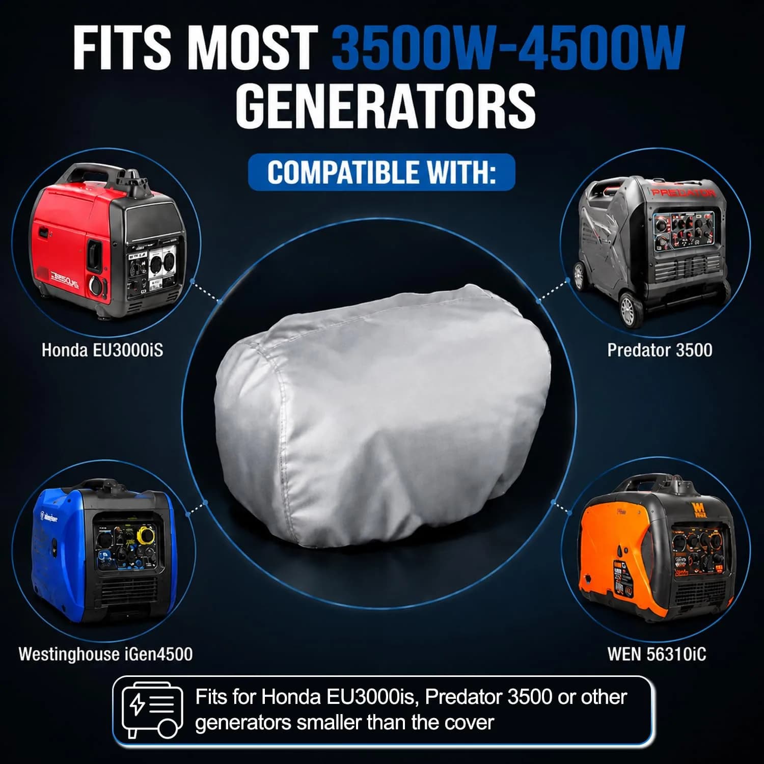 Bonbo Generator Cover for Honda EU3000is, Predator 3500, Westinghouse iGen4500, 17.7"L x 9.8"W x 15.7"H | Heavy Duty 600D Waterproof Generator Cover - view 2