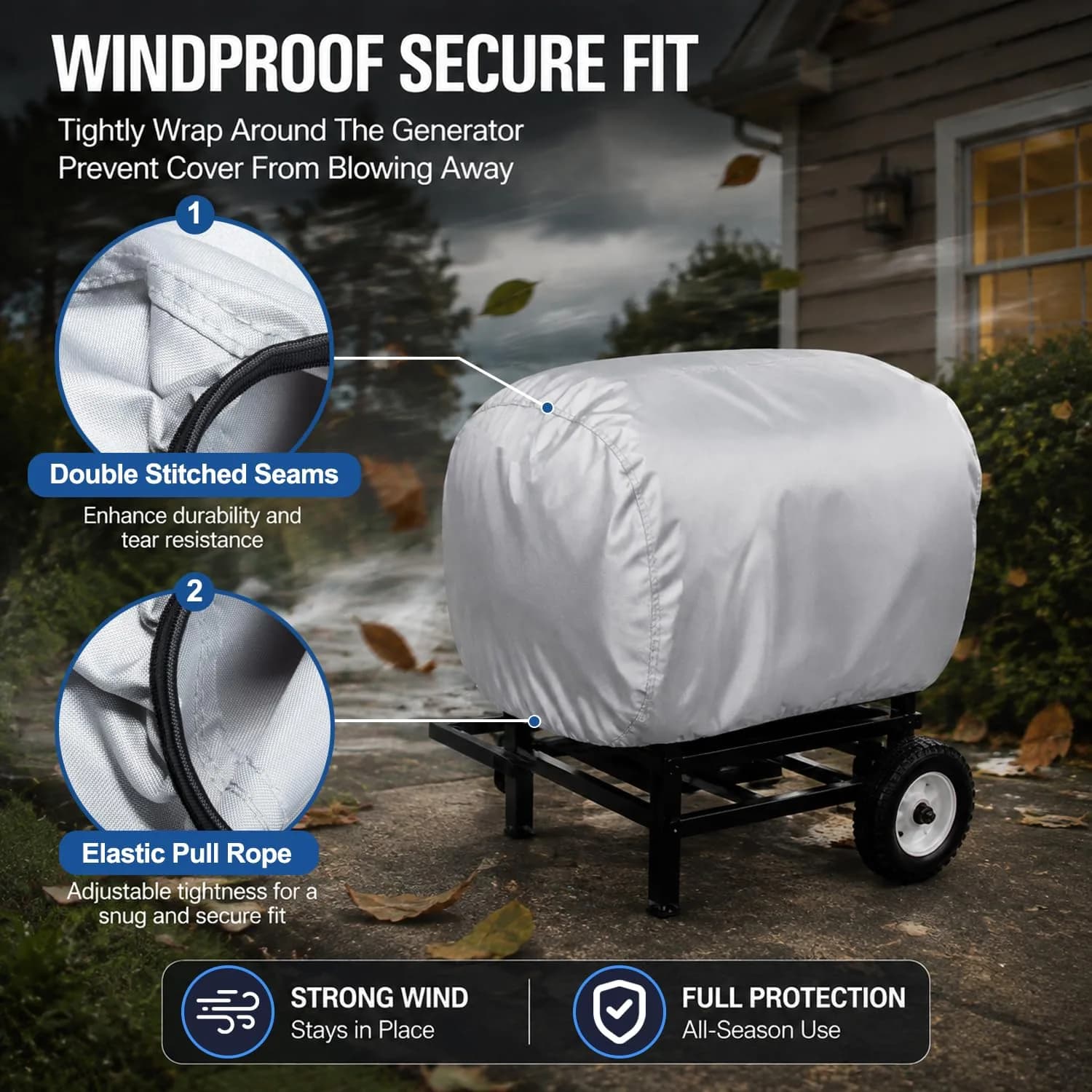 Bonbo Generator Cover for Honda EU3000is, Predator 3500, Westinghouse iGen4500, 17.7"L x 9.8"W x 15.7"H | Heavy Duty 600D Waterproof Generator Cover - view 3