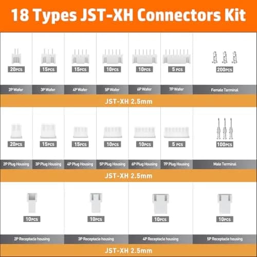 PEBA Crimping Tool and JST Connector Kit - 18 Types of 2.5 mm JST-XH Connectors & Crimp Pins, for DIY Electronics, Suitable for AWG 32-20 Wires thumbnail 5