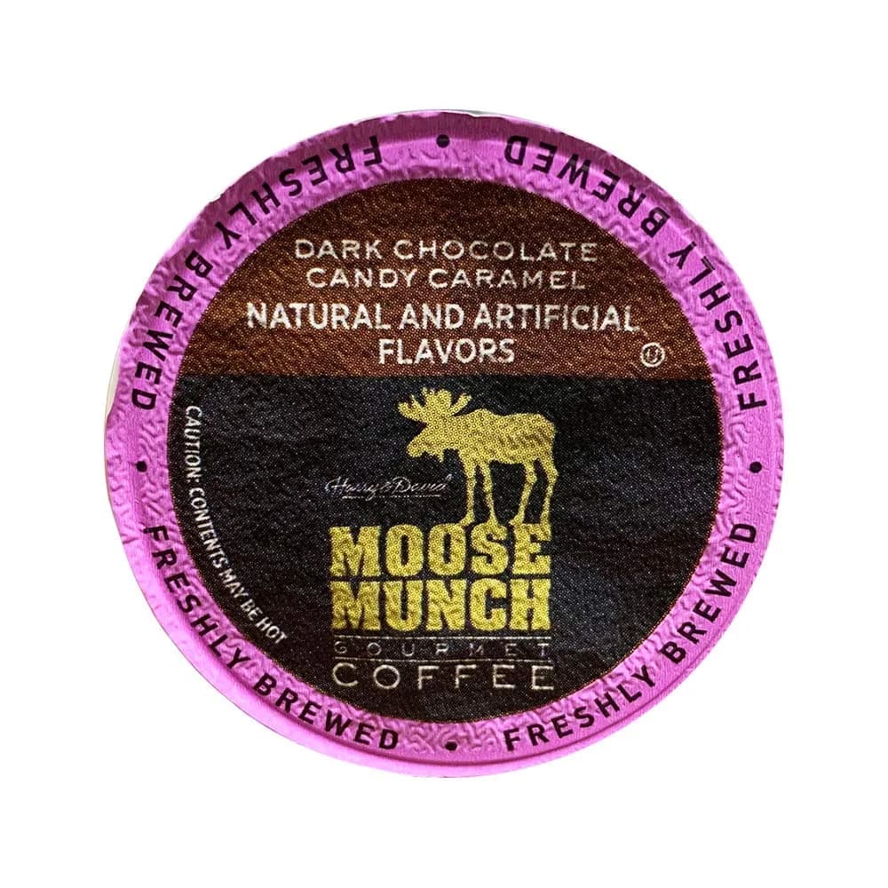 Harry & David Moose Munch Coffee Dark Chocolate Caramel 100 Single Serve Cups | Gourmet Coffee for Keurig Machines — Ground