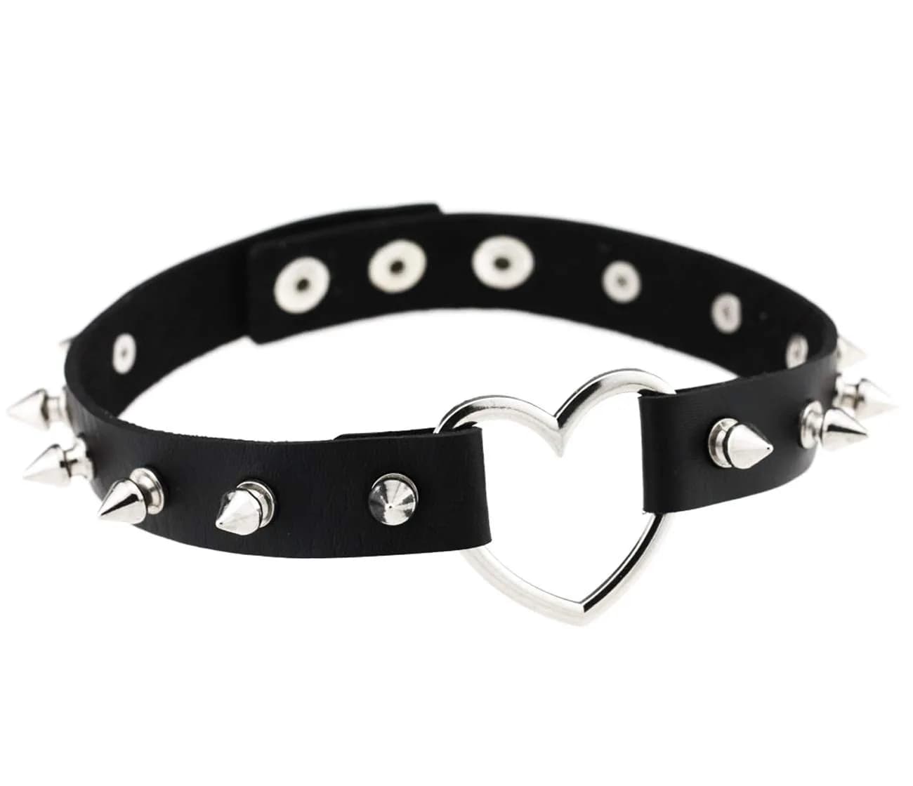 HRLORKC PU Leather Choker Love Heart Spike Rivets Adjustable | Goth Punk Fashion Accessory — K5