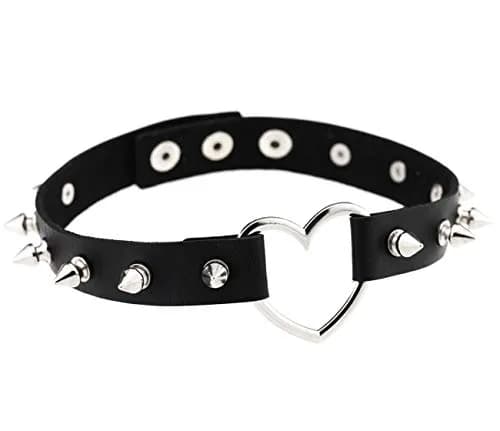 HRLORKC PU Leather Choker Love Heart Spike Rivets Adjustable | Goth Punk Fashion Accessory thumbnail 1