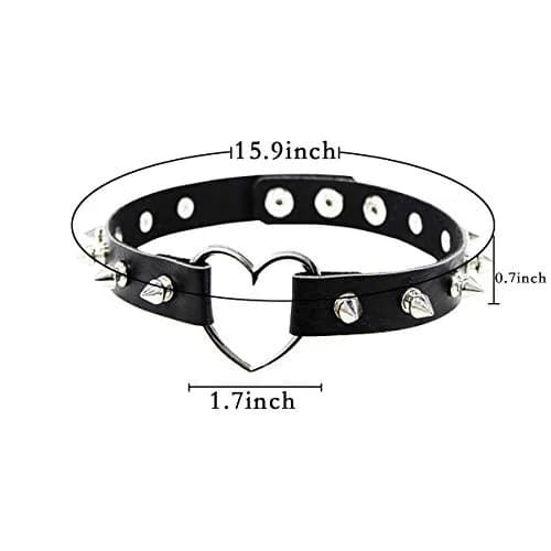 HRLORKC PU Leather Choker Love Heart Spike Rivets Adjustable | Goth Punk Fashion Accessory thumbnail 2