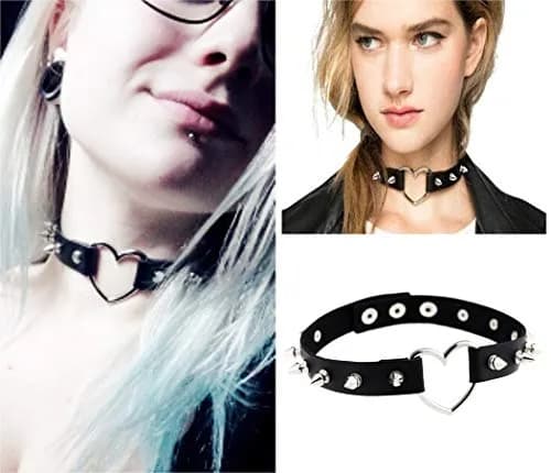 HRLORKC PU Leather Choker Love Heart Spike Rivets Adjustable | Goth Punk Fashion Accessory thumbnail 3