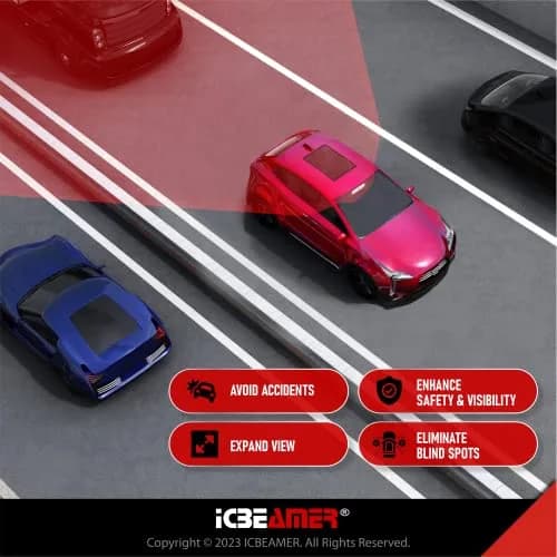 ICBEAMER 11.8" Convex Blue Tint Car Rear View Mirror | Wide-Angle, Anti Glare, Clip-On Fit (70-120 chars) thumbnail 4