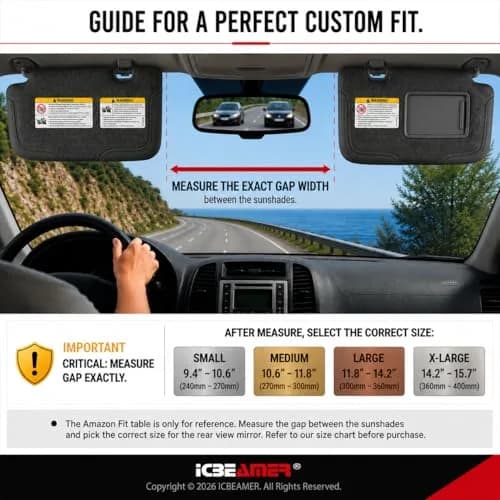ICBEAMER 11.8" Convex Blue Tint Car Rear View Mirror | Wide-Angle, Anti Glare, Clip-On Fit (70-120 chars) thumbnail 6