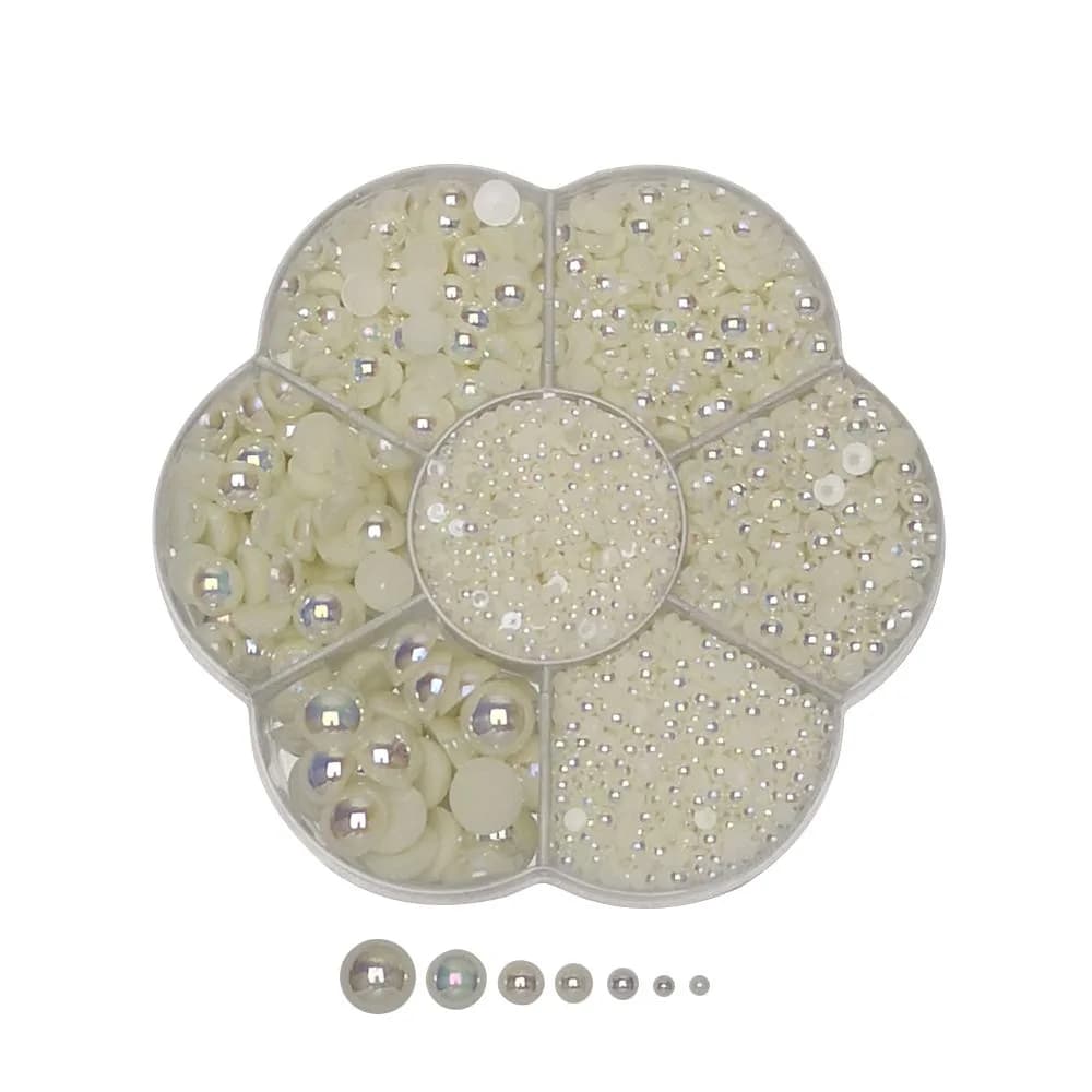 Chenkou Craft 3000PCS Beige Round Flatback Imitation Half Pearls Bead | 2.5mm-10mm, Loops for Jewelry & Crafts