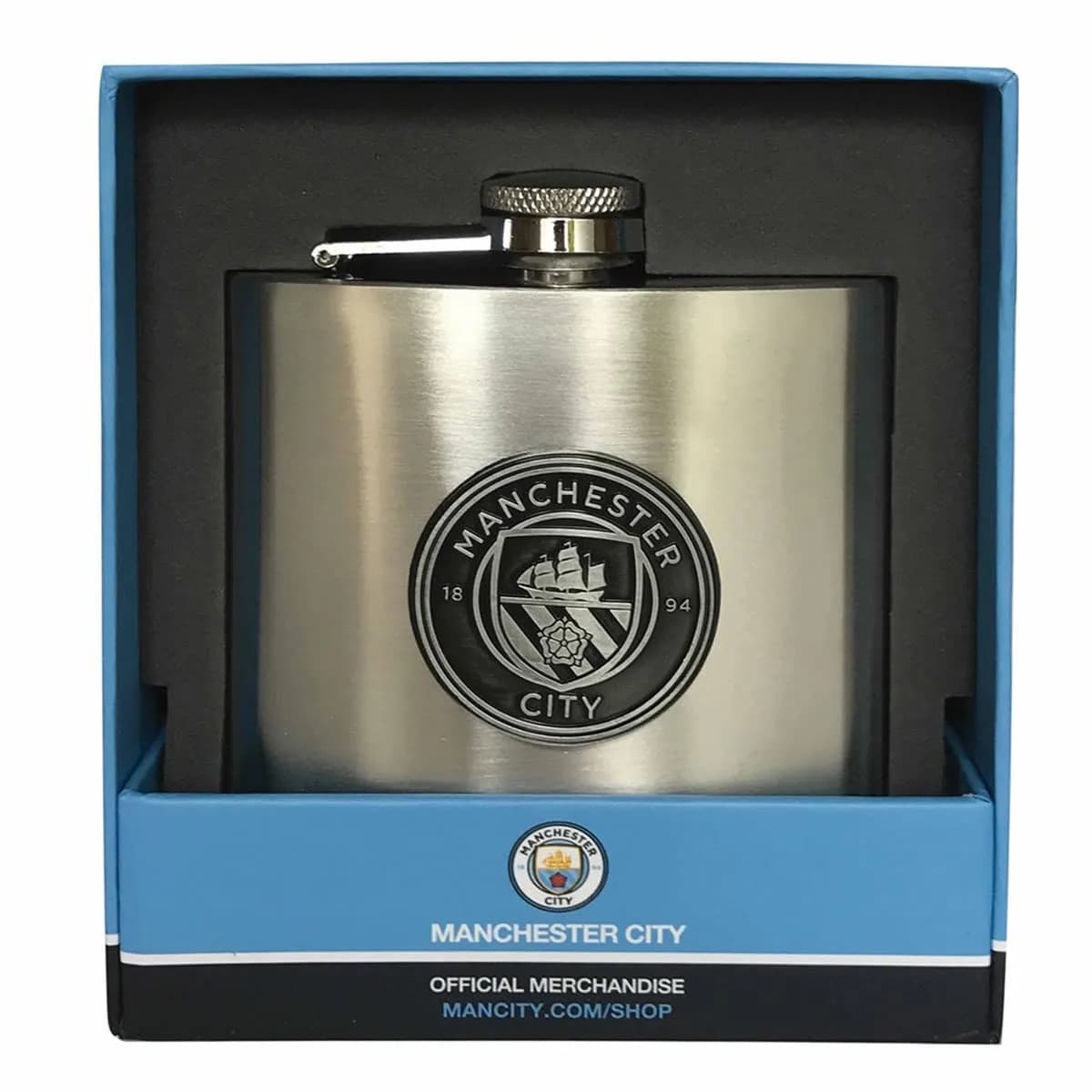Manchester City FC Stainless Steel Hip Flask 177ml | Official EPL Licensed Gift Box