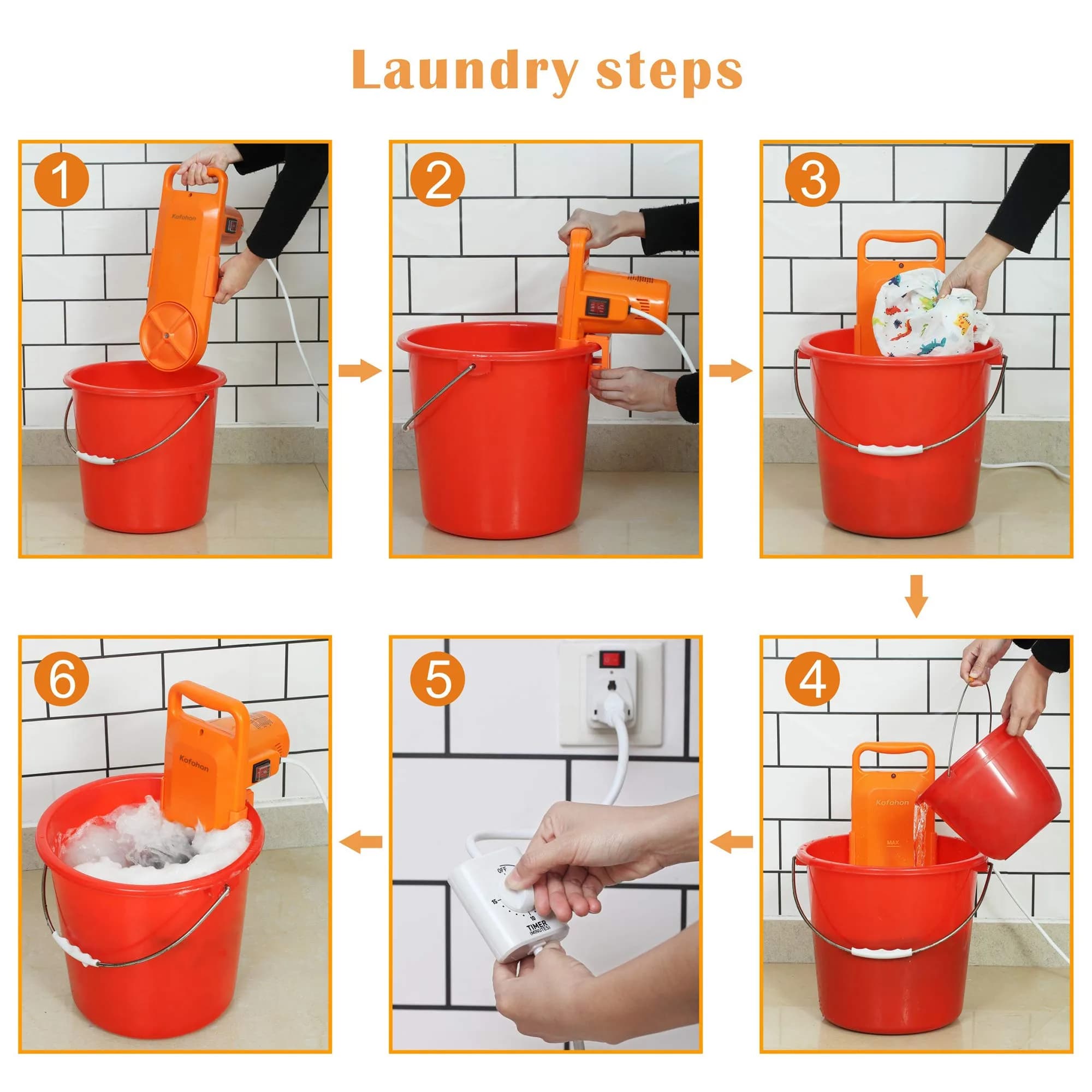 KOFOHON Portable Washing Machine 3.0 kg in Vibrant Orange-CA for Homes, Dorms, RVs - view 4