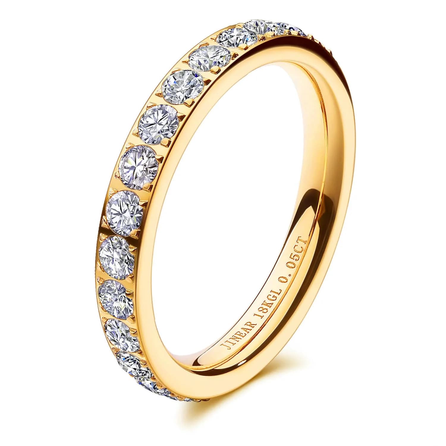 JINEAR Wedding Band for Women 3mm Gold Plated Cubic Zirconia Size 5-10 | Elegant Eternity Ring — 3mm wedding bands-gold