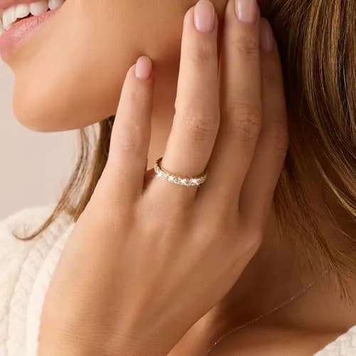 JINEAR Wedding Band for Women 3mm Gold Plated Cubic Zirconia Size 5-10 | Elegant Eternity Ring thumbnail 2