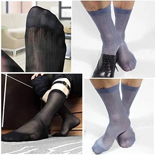 Uaussi Mens Ultra Thin Dress Socks Silk Sheer Mid Calf | Breathable, Moisture-Wicking & Durable (120 chars) thumbnail 5