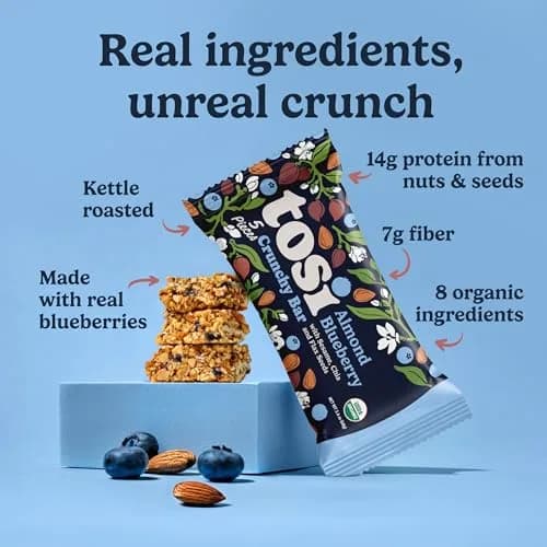 Tosi Plant-Based Nut Bars Almond Blueberry 12-Pack | 12g Protein, Gluten-Free, Vegan, Organic thumbnail 2