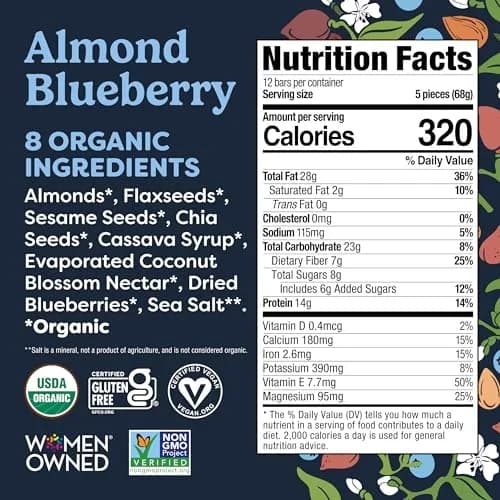 Tosi Plant-Based Nut Bars Almond Blueberry 12-Pack | 12g Protein, Gluten-Free, Vegan, Organic thumbnail 3
