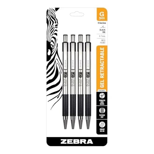 Zebra Pen STEEL G-301 Retractable Gel Pen 0.7mm Medium Point 4-Pack | Smooth Ink Flow thumbnail 1