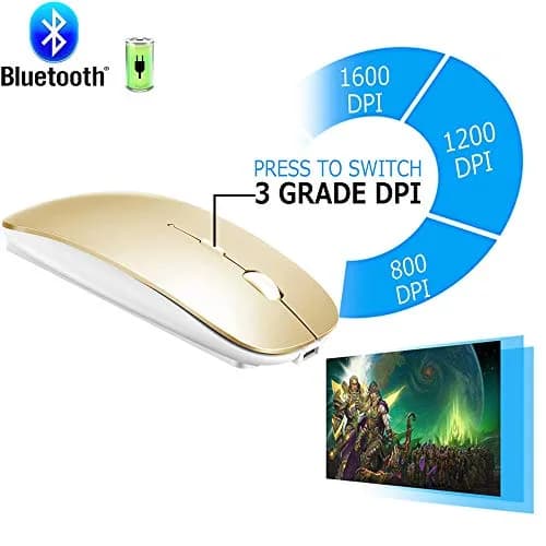 KLO Bluetooth Mouse for MacBook/Laptop/Notebook/pc/iPad/Chromebook, Wireless Mouse for MacBook Pro/AIR (Gold) | 1600 DPI, Rechargeable, Compatible with Mac & Windows thumbnail 2