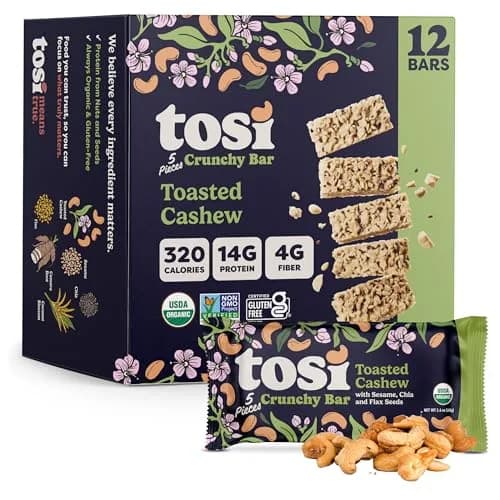 Tosi Plant Based Nut Bars Cashew 12 Pack | Gluten-Free Vegan Snack with Omega 3 (2.4oz each) thumbnail 1