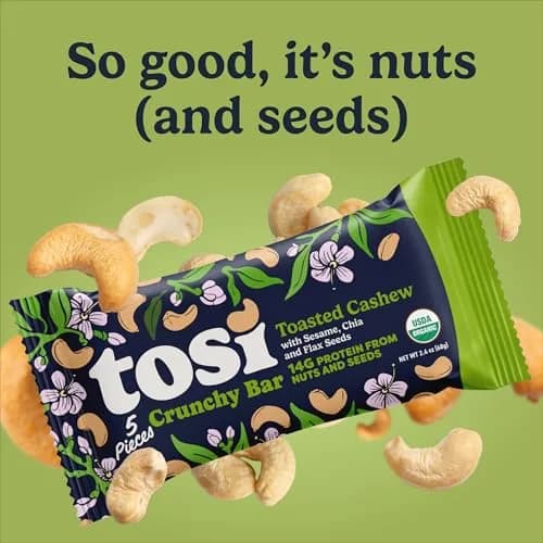 Tosi Plant Based Nut Bars Cashew 12 Pack | Gluten-Free Vegan Snack with Omega 3 (2.4oz each) thumbnail 8