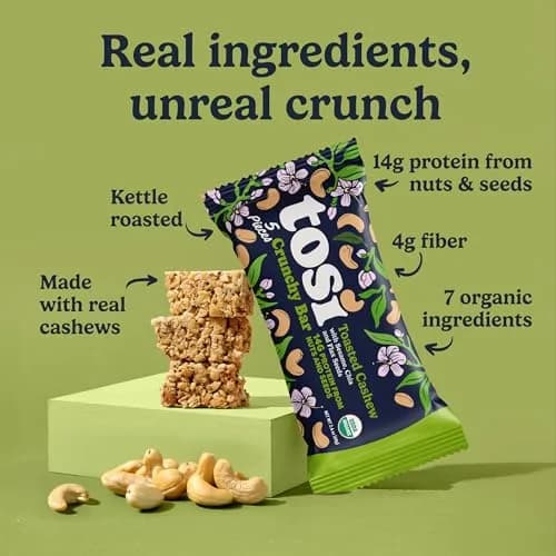 Tosi Plant Based Nut Bars Cashew 12 Pack | Gluten-Free Vegan Snack with Omega 3 (2.4oz each) thumbnail 2