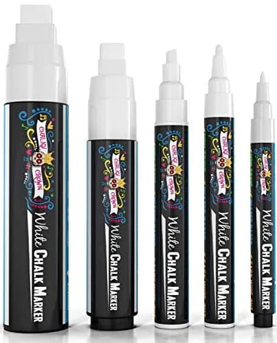 CHALKY CROWN White Liquid Chalk Markers - 5 Pack (1, 3, 6, 10, 15mm) | Eco-Friendly, Kid Safe & Erasable thumbnail 1