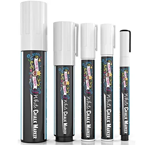 CHALKY CROWN White Liquid Chalk Markers - 5 Pack (1, 3, 6, 10, 15mm) | Eco-Friendly, Kid Safe & Erasable thumbnail 8