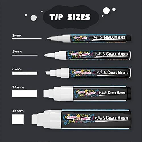 CHALKY CROWN White Liquid Chalk Markers - 5 Pack (1, 3, 6, 10, 15mm) | Eco-Friendly, Kid Safe & Erasable thumbnail 4
